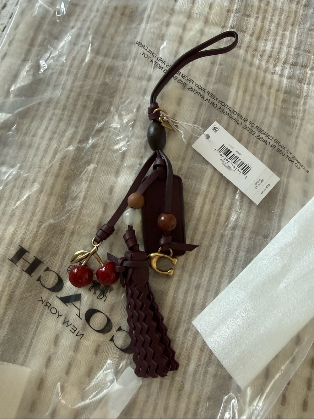 COACH Cherry Heritage Leather bag charm